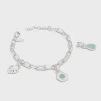 Silver Interchangeable Charm Bracelet with Amazonite Hexagon Leaf Pendants