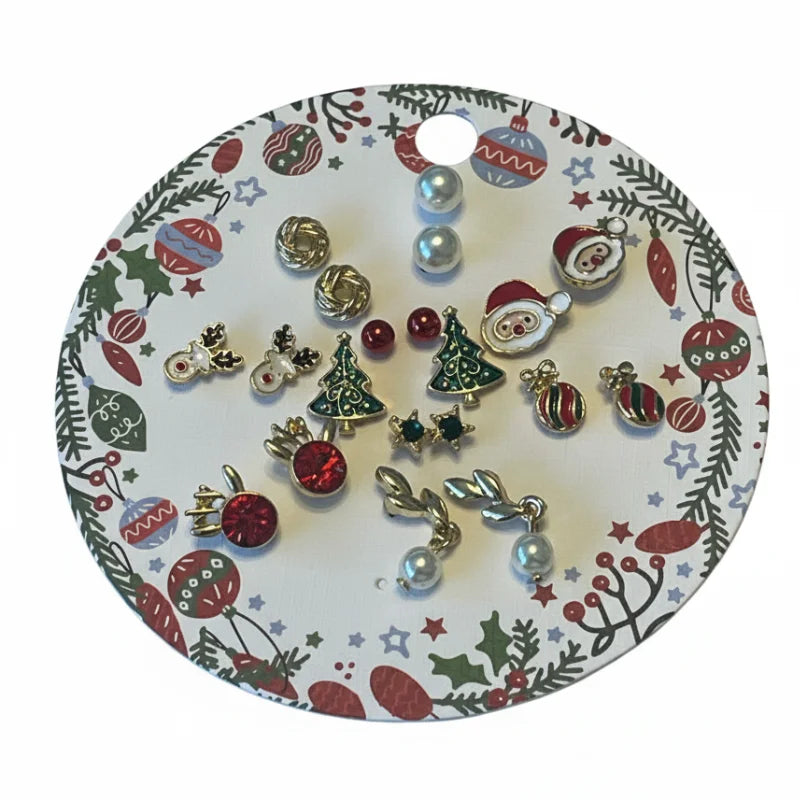 Festive Christmas earring set with silver charm bracelet accents