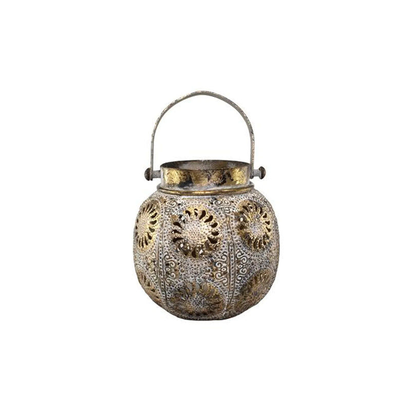 Silver and gold Ash Metal Lantern with a handle for elegant home decor