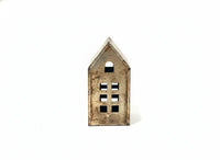 Rustic bohemian metal decorative holiday house ornament with silver finish