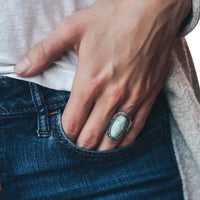 Vintage turquoise ring with silver oval stone and intricate detailing