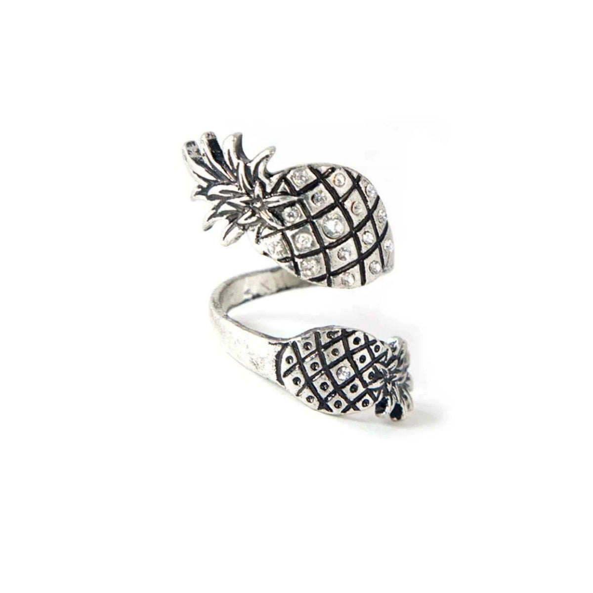 Elegant Silver Pineapple Ring featuring a pine and pine branch design