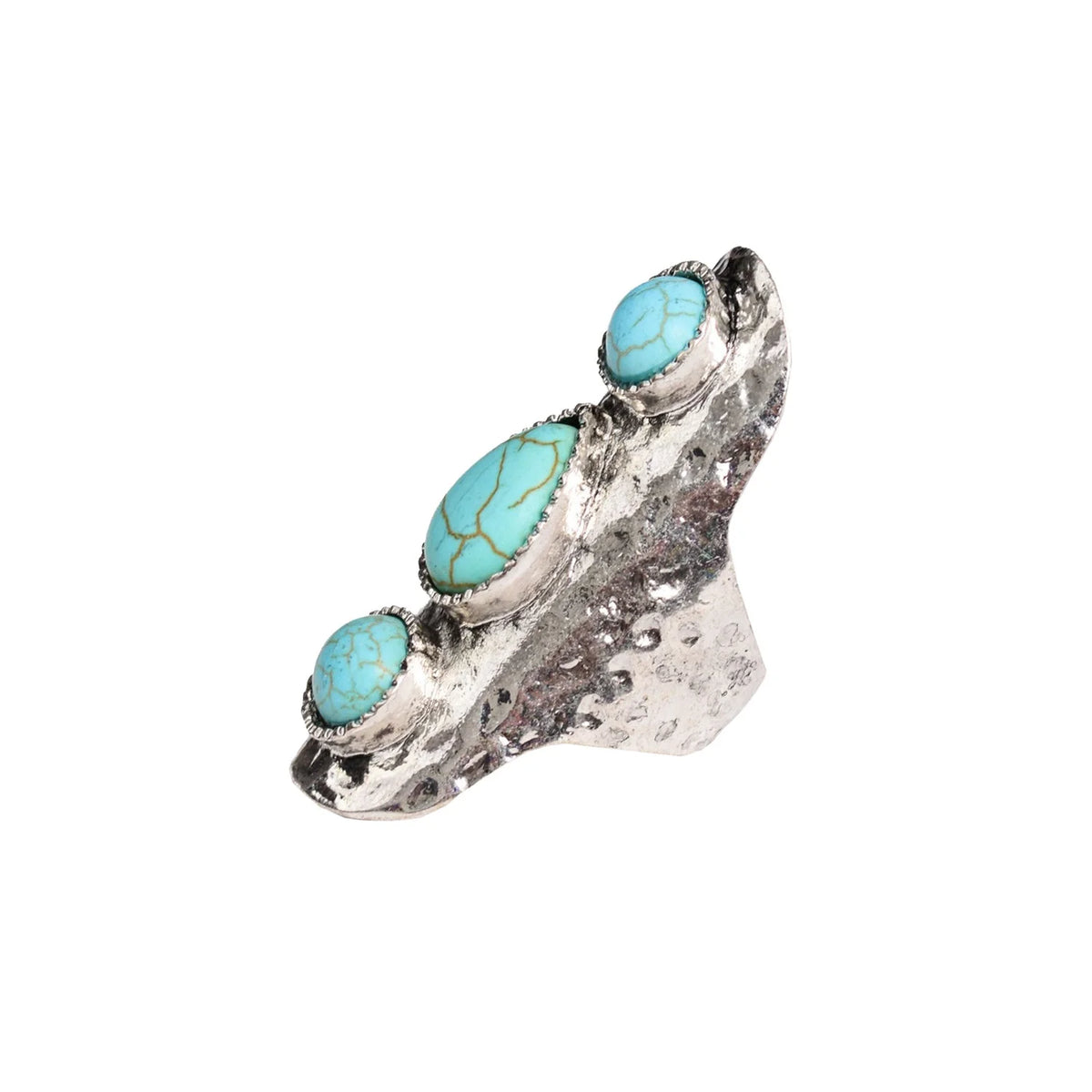 Silver adjustable ring featuring turquoise stones in a beautiful waterfall droplet design