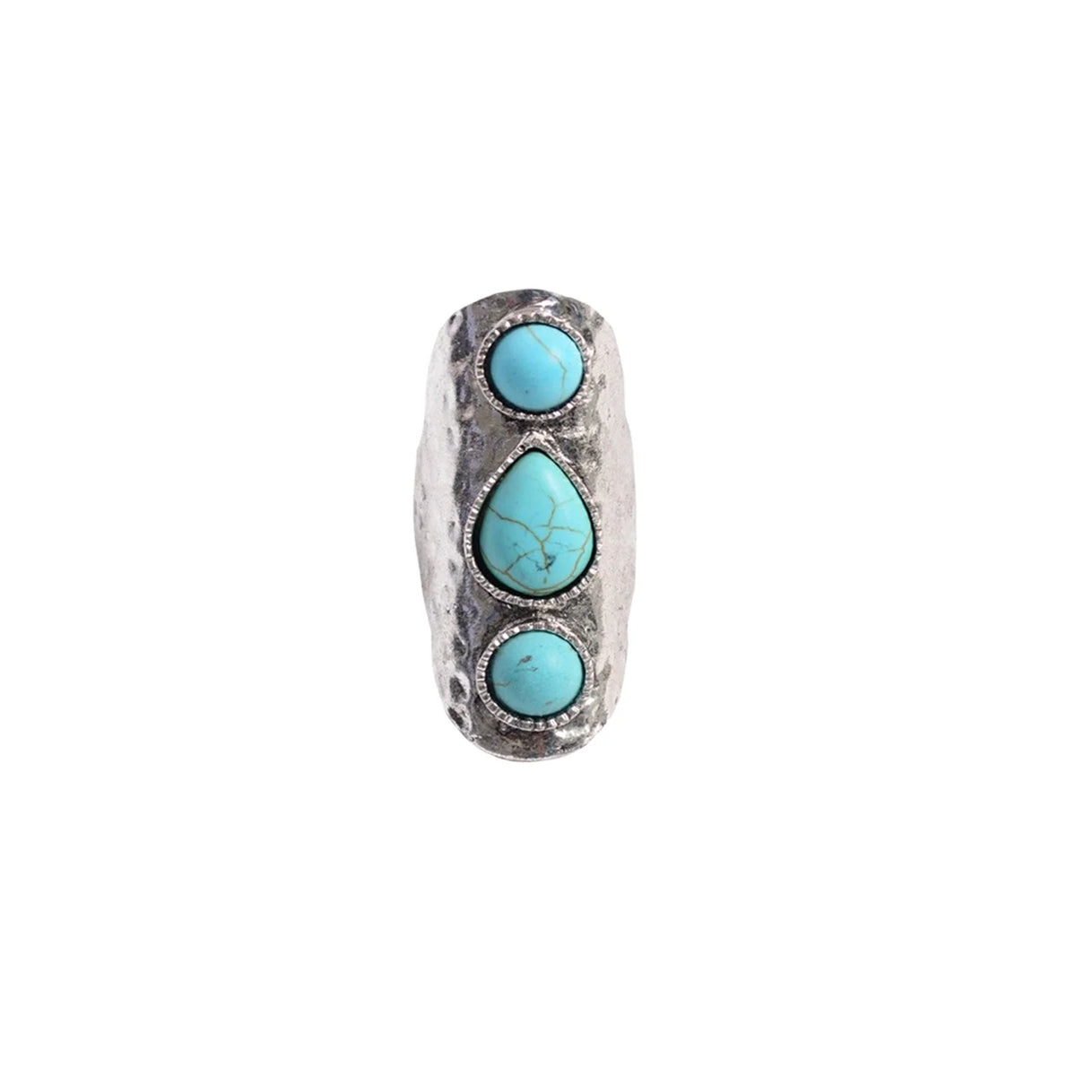 Silver adjustable ring featuring turquoise stones in a waterfall droplet design