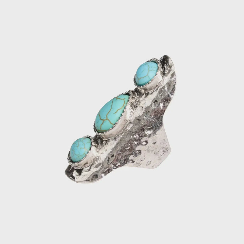 Silver adjustable ring with turquoise stones, TURQUOISE WATERFALL DROPLET ADJUSTABLE RING