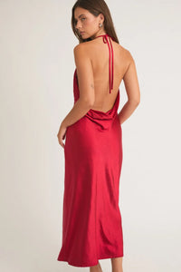 Sleek red halter dress with open back design from Shop Daisy, ideal womens boho clothes