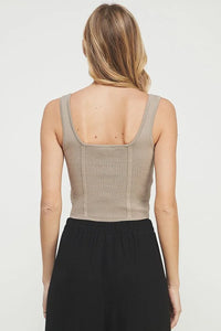 Sleeveless beige crop top with square neckline, showcasing the Sleeveless Knitted Soft Corset