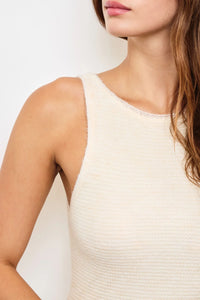 Sleeveless cream-colored high neck knit dress from the MAXI KNIT DRESS collection