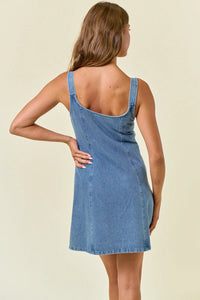 Sleeveless denim mini dress with double scoop neck and front zip from DOUBLE SCOOP NECK collection