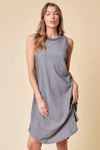 Sleeveless grey casual dress with curved hemline in size small from Shop Daisy