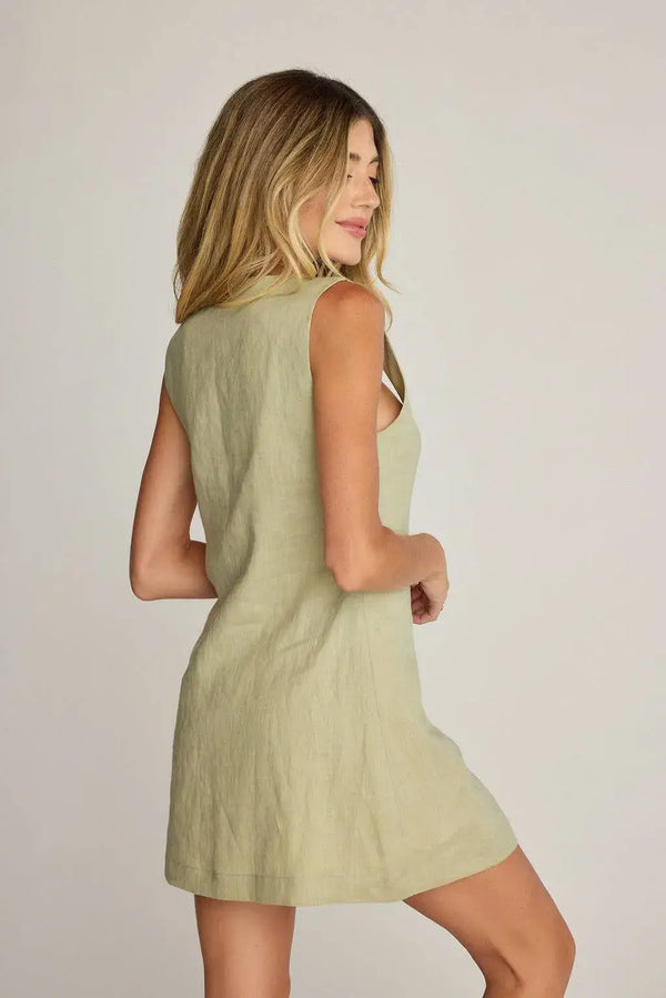 Sleeveless light green mini dress from SUNDAY RITUAL DAHLIA LINEN collection for women