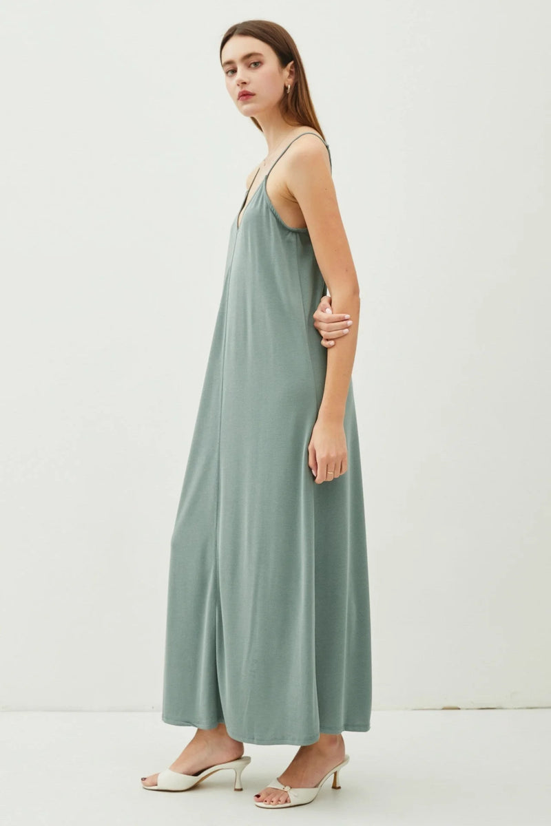 Light green sleeveless adjustable strap maxi dress from V-NECK ADJUSTABLE STRAP MAXI DRESS collection