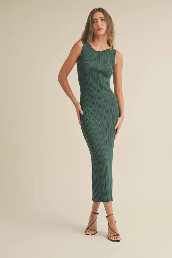 Sleeveless ribbed green bodycon midi dress from Shop Daisy, a staple in womens boho clothes