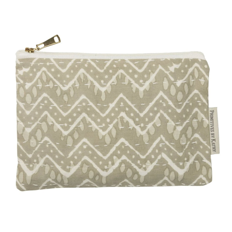 Beige and white patterned Chevron Cream Zipper Pouch for stylish organization