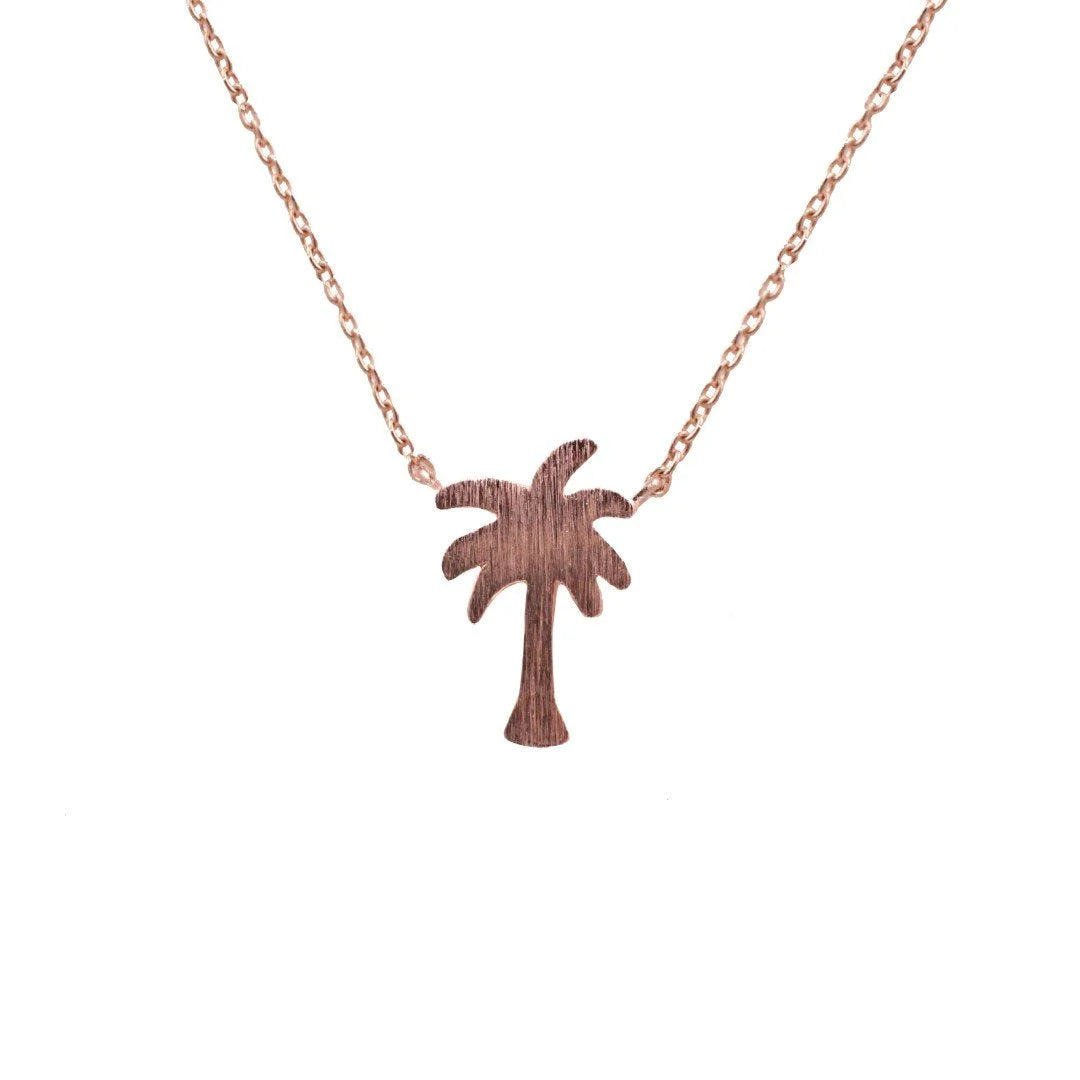 Small rose gold palm tree necklace from the Dainty Palm Tree Necklace collection