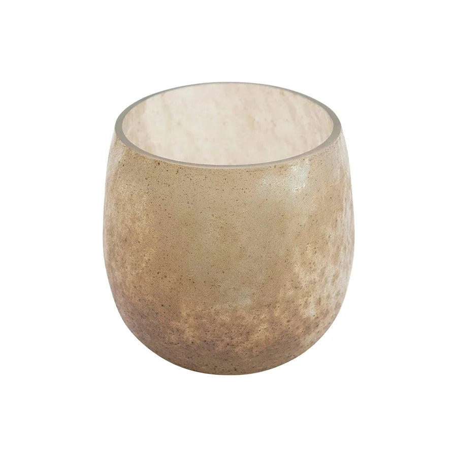 Small vase with white and brown specs in a Distressed Glass Tea Light Candle Holder