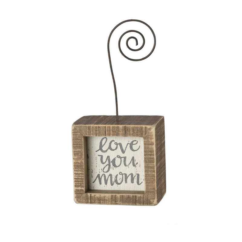 Small wooden box with metal handle featuring Love You Mum sign for Mom Inset Photo