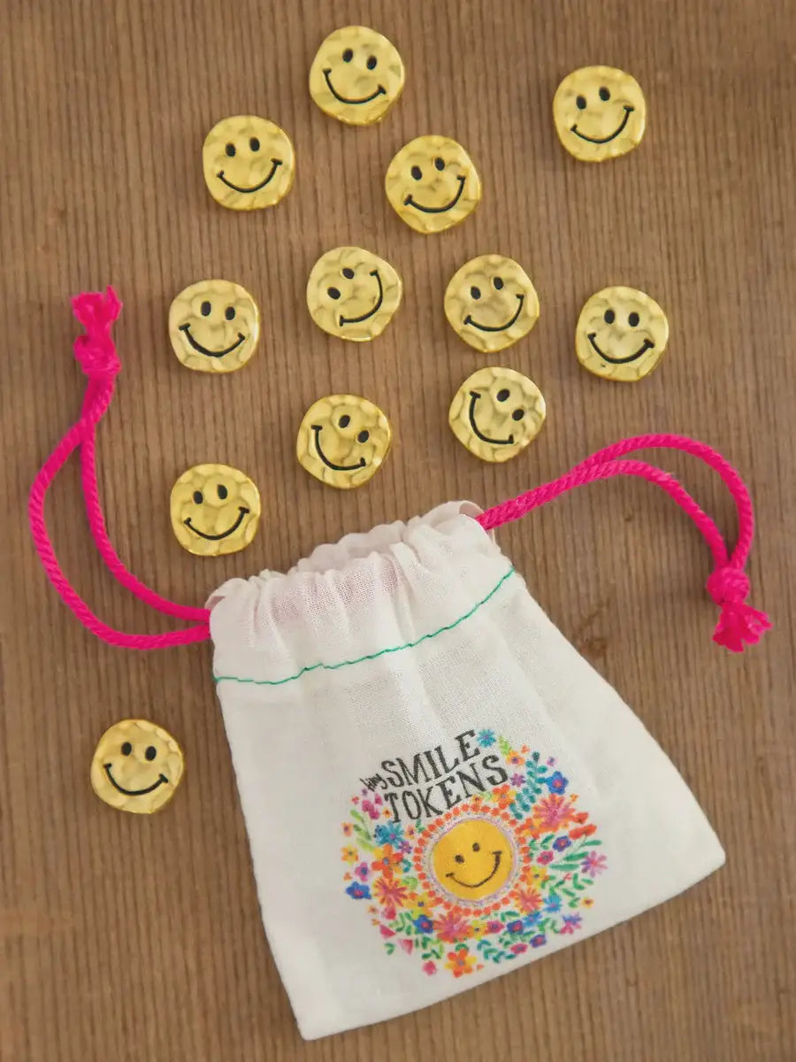 Smile token bag with tiny tokens for women’s boho chic clothing at Shop Daisy