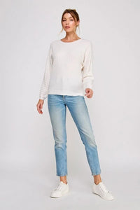 Textured pointelle soft gauge dolman sweater in off-white knit