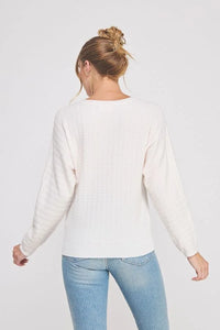 Textured pointelle soft gauge dolman sweater in white knit