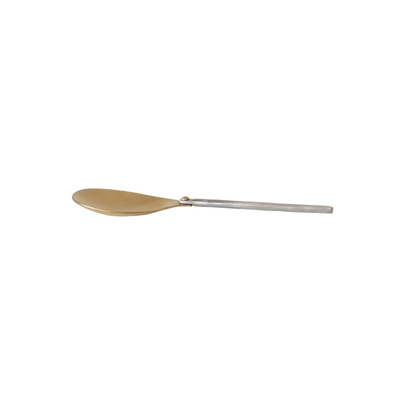 BRASS SERVING SPOON HAMMERED ALUMINUM HANDLE - HOME