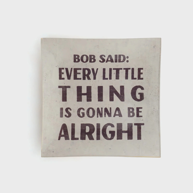 Small square decoupage plate featuring an inspirational quote for decorative use