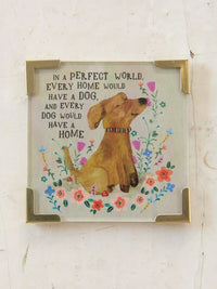 Square dog-themed decorative plaque magnet for women’s boho chic clothing at Shop Daisy