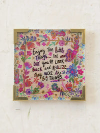 Square floral-bordered magnet with motivational quote for women’s boho chic clothing or shop Daisy