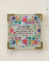 Square glass plaque magnet with floral border for women’s boho chic clothing at Shop Daisy