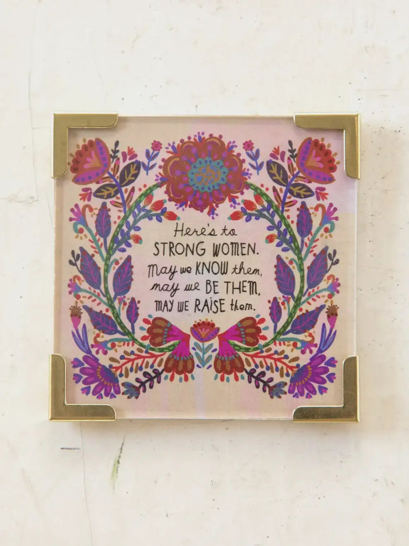 Square floral plaque magnet with inspirational message for women’s boho chic clothing shop Daisy