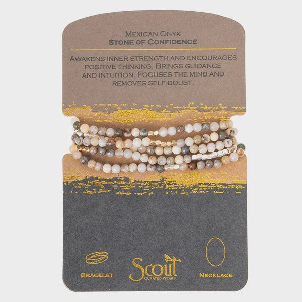 STONE WRAP BRACELET/NECKLACE featuring gold foil and white marble semi-precious beads