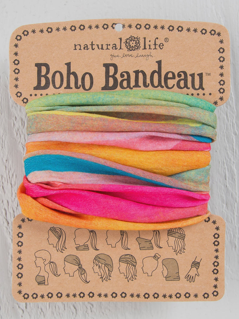 Colorful hair ties in FULL BOHO BANDEAU HEADBAND - RAINBOW OMBRE on white background