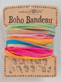 Colorful hair ties stacked for the FULL BOHO BANDEAU HEADBAND - RAINBOW OMBRE display