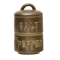 Stackable stoneware salt and pepper shaker containers for organized culinary storage