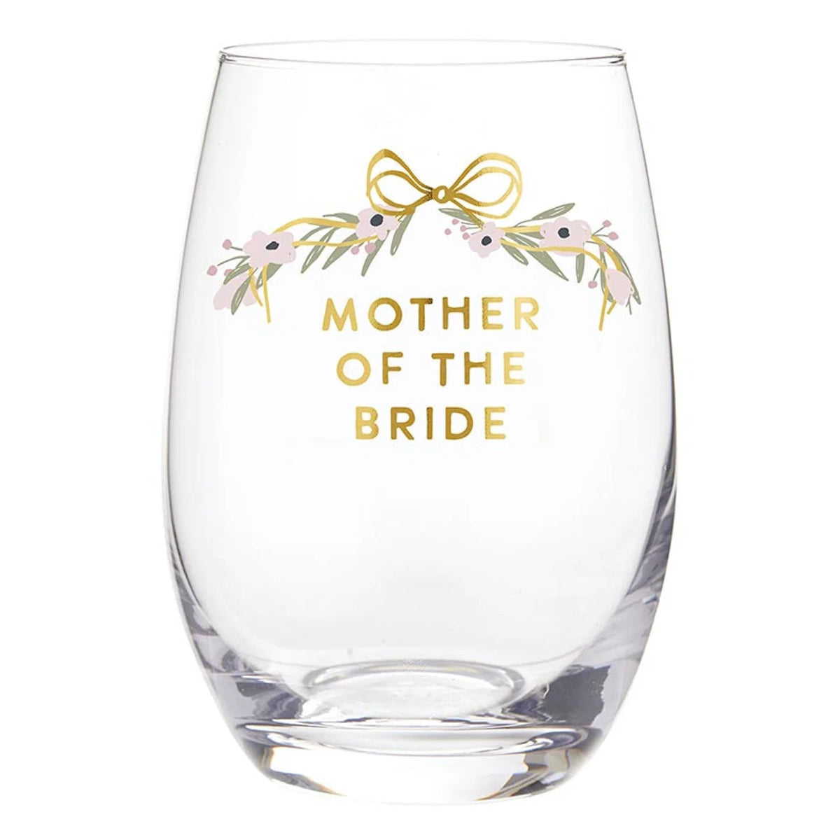 Gold foil floral design stemless wine glass for stemless wine occasions and gifts