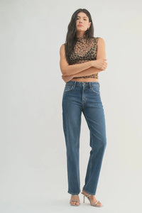 Straight-leg blue jeans with medium wash from Shop Daisy, perfect for women’s boho chic clothing