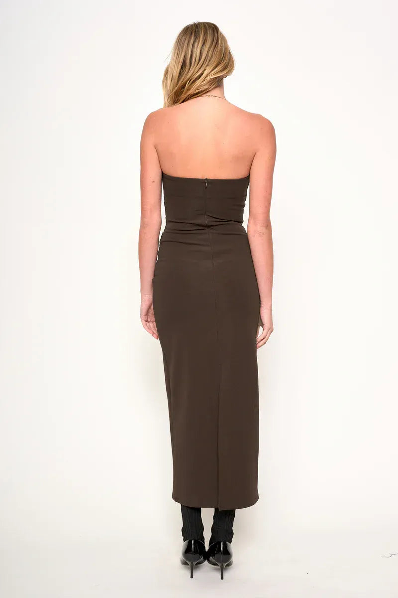 LAVENE STRAPLESS MAXI DRESS BROWN RUCHED FITTED Shop Daisy Lane LAVENE STRAPLESS MAXI DRESS BROWN RUCHED FITTED Shop Daisy Lane