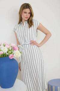 Striped belted midi dress from Shop Daisy, perfect for women’s boho chic clothing
