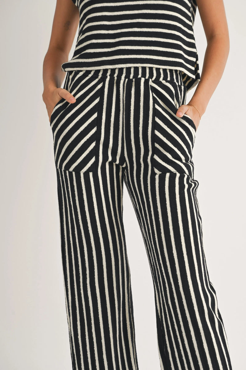 Striped black and white wide-leg TEXTURED STRIPE KNITTED PANTS in size small, boho style