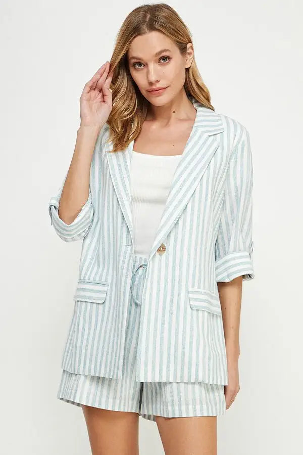 Linen striped blazer and shorts set from Shop Daisy women’s boho chic clothing