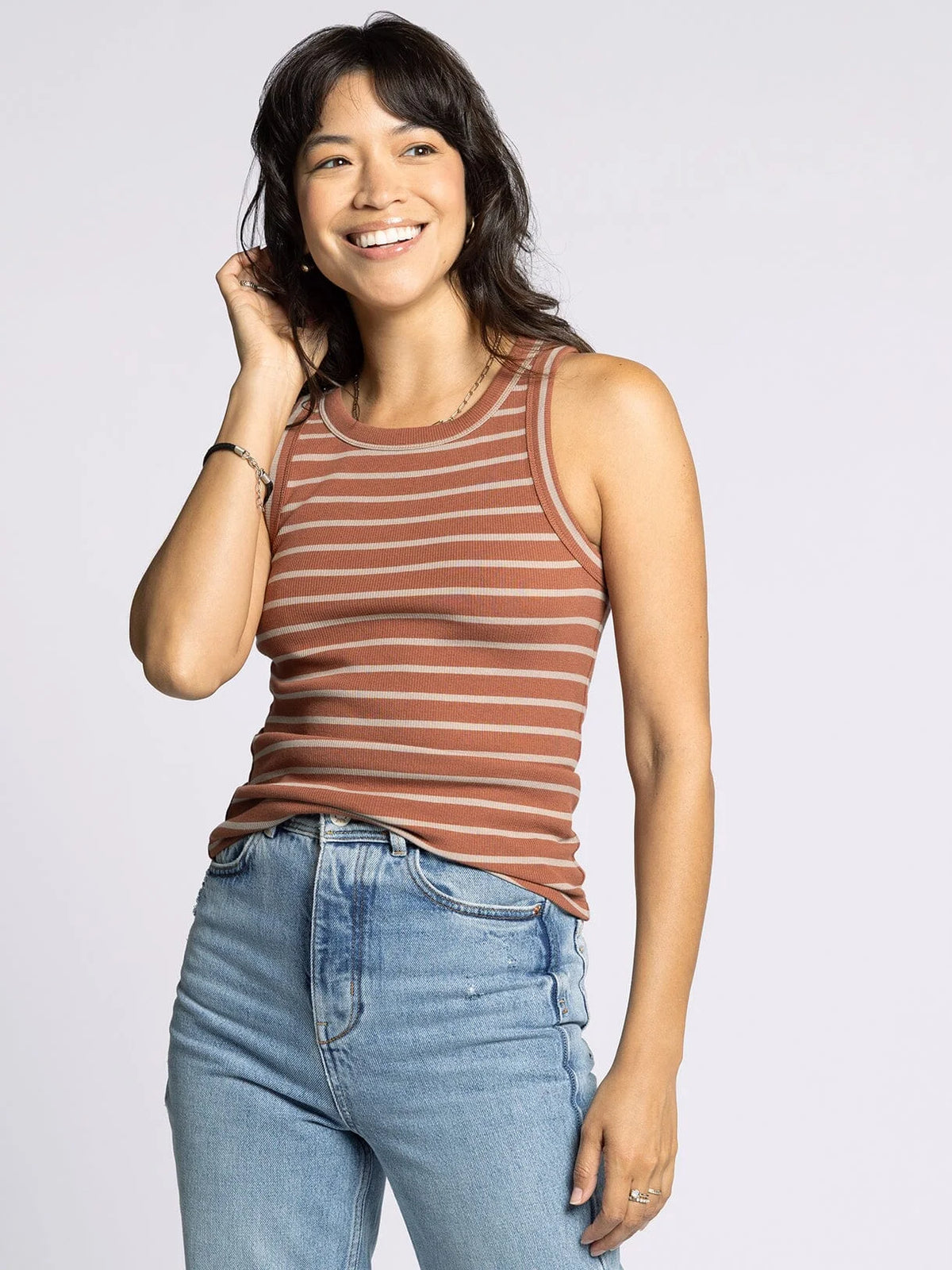 Striped brown Edlin Basic Tank top for casual wear and comfortable style
