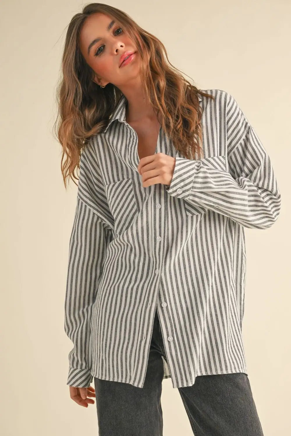Women’s boho chic clothing striped button-down shirt in size small from Shop Daisy