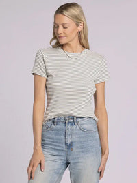 Striped crew neck t-shirt from THREAD & SUPPLY ANNIE TEE, ideal for women’s boho chic clothing