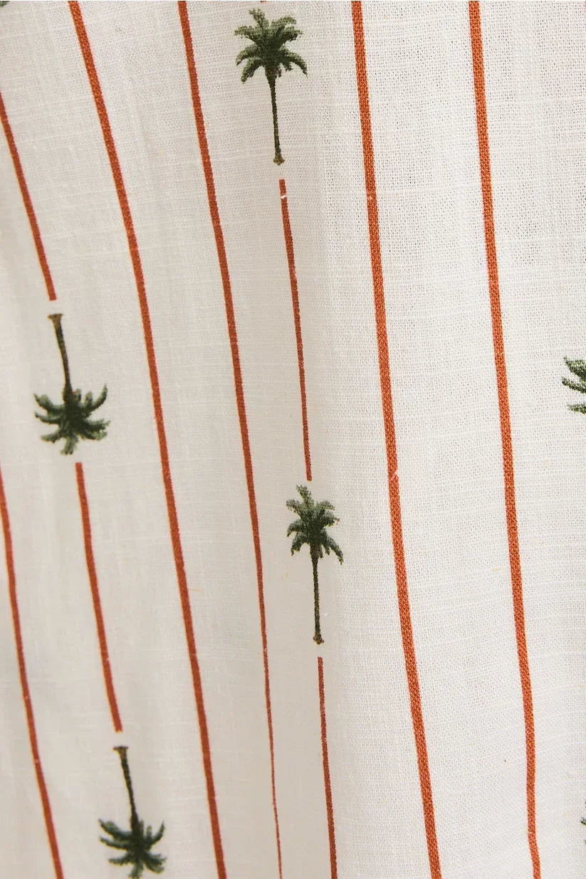 Striped fabric with palm tree pattern for Palm Trees Linen Shorts and linen shorts collection