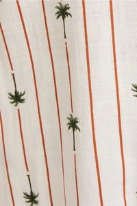 Striped fabric with palm tree pattern for Palm Trees Linen Shorts and linen shorts collection