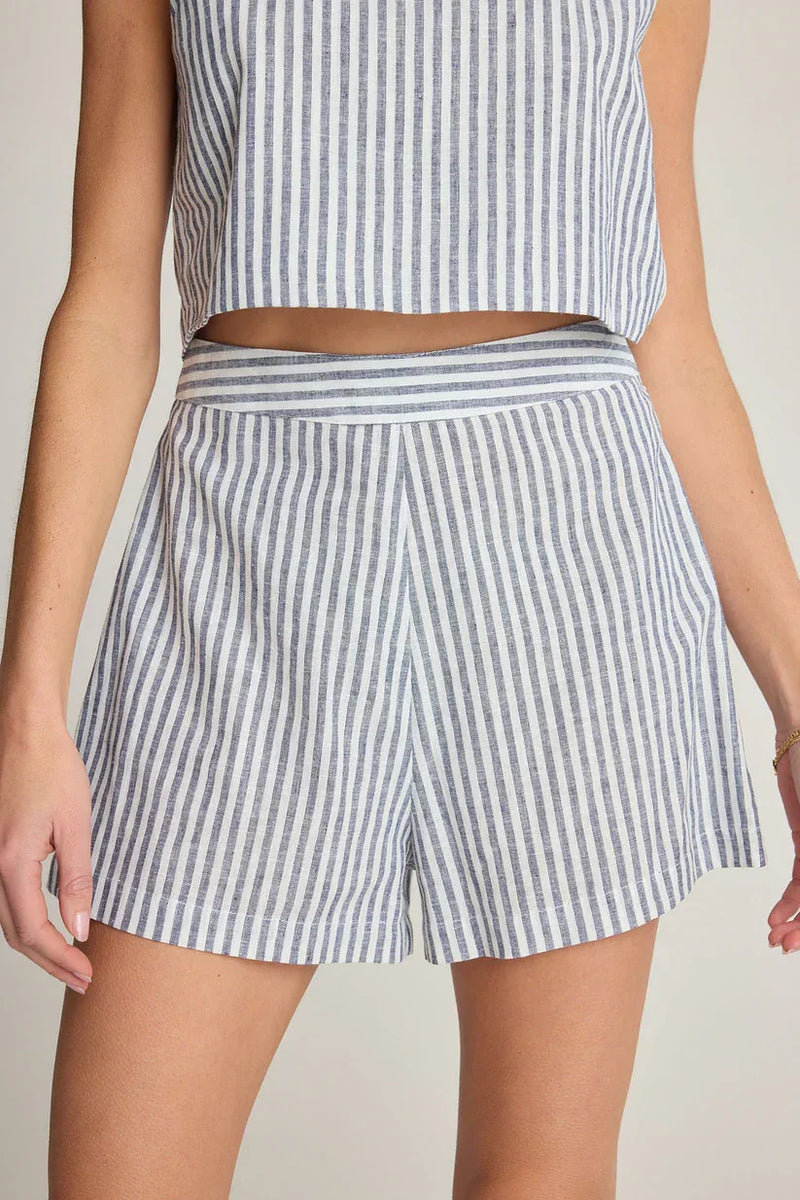 Striped high-waisted shorts from SUNDAY RITUAL DAHLIA SHORTS, perfect for women’s boho chic clothing