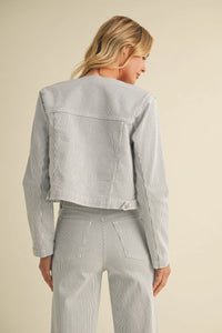 Striped jacket and pants set from COLLARLESS CROPPED STRIPED JACKET DENIM for summer boho style