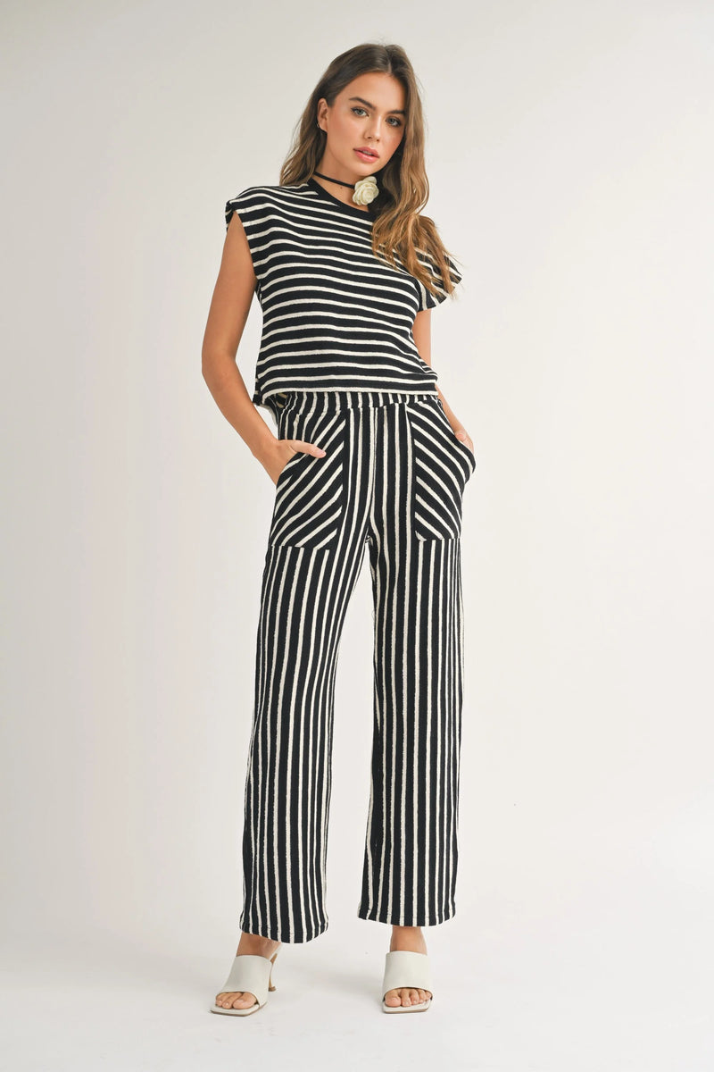 Striped jumpsuit with wide-leg pants and a sleeveless top in size small, boho style