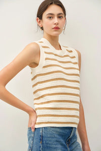 Striped sweater tank in chunky knit with contrast accents from CHUNKY KNIT STRIPED SWEATER TANK collection