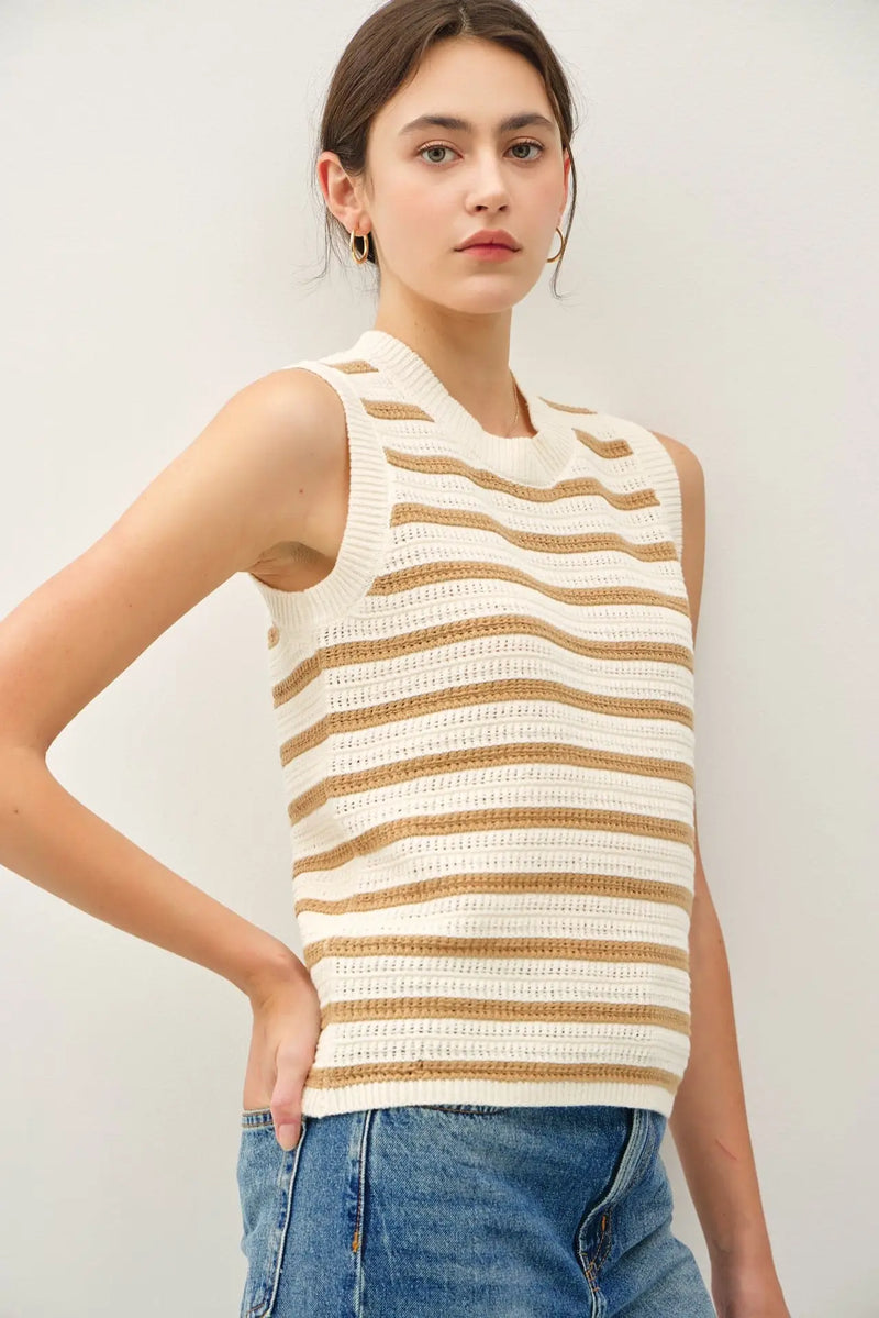 Striped sweater tank in chunky knit with contrast accents from CHUNKY KNIT STRIPED SWEATER TANK collection